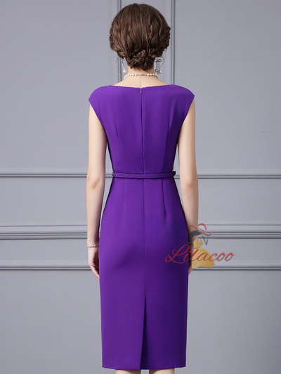Simple Purple Pleats Mother Of The Bride Dress