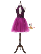 Purple Halter Tulle Lace Homecoming Dress