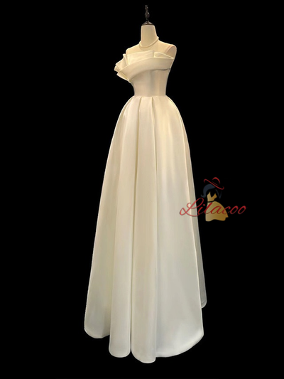 White Satin Strapless Wedding Dress