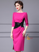 Fuchsia Short Sleeve Sequins Mother Of The Bride Dress