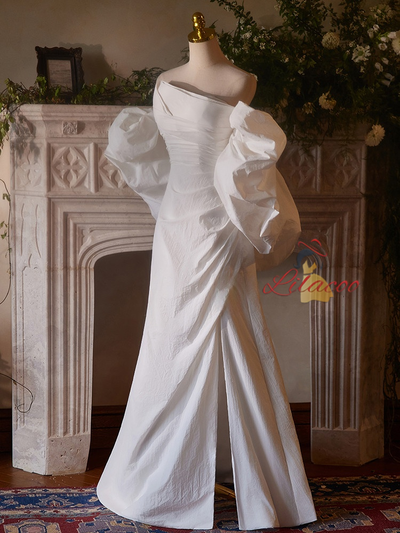 White Pleats Strapless Wedding Dress