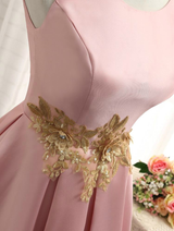 Pink Satin Appliques Homecoming Dress