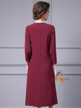 Burgundy Long Sleeve Beading Mother Of The Bride Dress