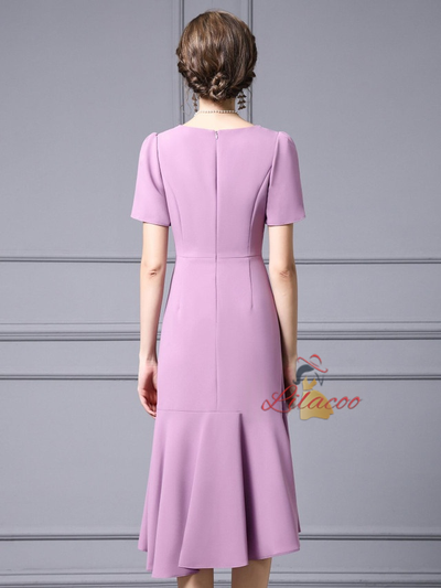 Purple Short Sleeve Pleats Mother Of The Bride Dress