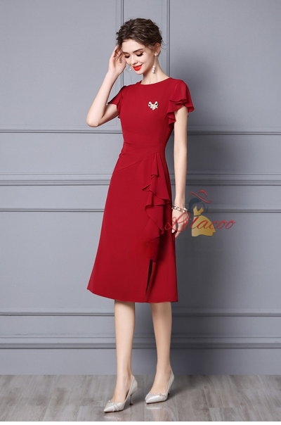 Simple Red Pleats Short Mother Of The Bride Dress