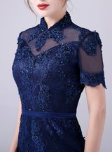 Navy Blue Appliques Mother Of The Bride Dress