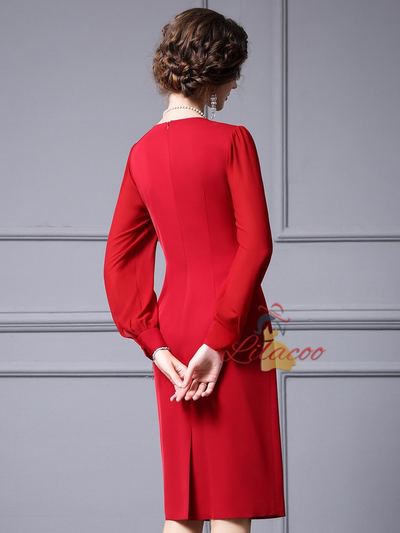 Red Long Sleeve Beading Mother Of The Bride Dress