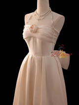 Ivory Satin Strapless Pleats Bow Wedding Dress