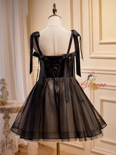 Black Tulle Lace Homecoming Dress