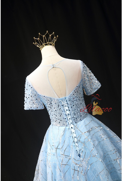 Light Blue Tulle Sequins Homecoming Dress