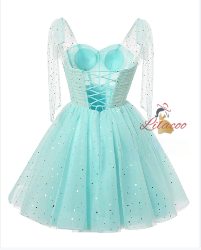 Light Blue Tulle Sequins Homecoming Dress