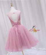 Pink Tulle Sequins Beading Backless Homecoming Dress