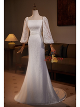 White Mermaid Lace Long Sleeve Wedding Dress