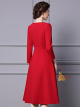 Red Long Sleeve Beading Mother Of The Bride Dress