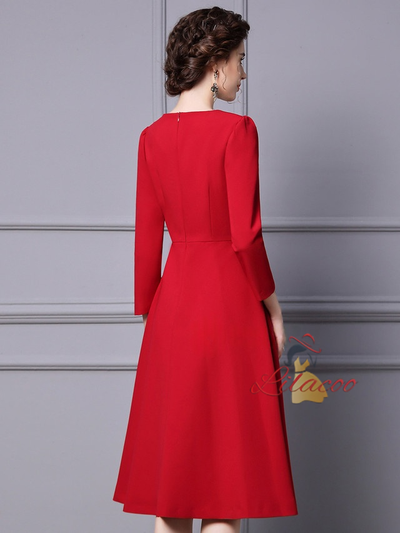 Red Long Sleeve Beading Mother Of The Bride Dress
