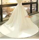 White Satin Backless Wedding Dress