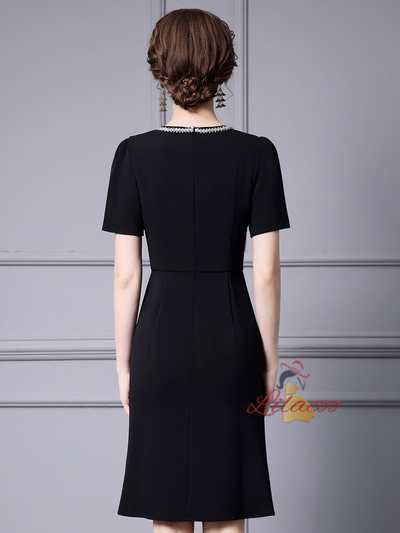 Black Short Sleeve Beading Mother Of The Bride Dress