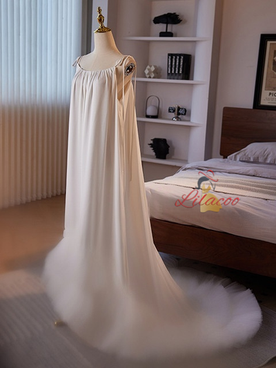 Loose White Straps Tulle Wedding Dress