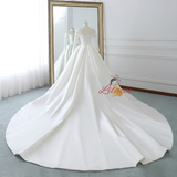 Ivory White Satin Long Sleeve Wedding Dress