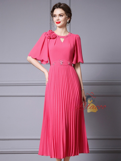 Pink Chiffon Pleats Beading Mother Of The Bride Dress