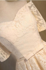 Yellow Lace Short Sleeve Homecoming Dress