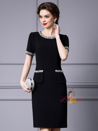 Black Short Sleeve Mother Of The Bride Dress