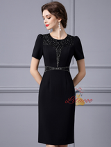 Black Short Sleeve Beading Mother Of The Bride Dress
