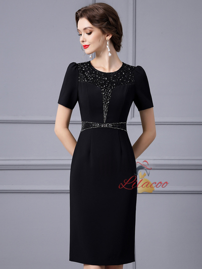 Black Short Sleeve Beading Mother Of The Bride Dress
