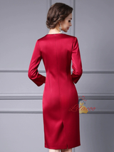 Red 3/4 Sleeve Mother Of The Bride Dress