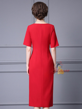 Red Split Short Sleeve Mother Of The Bride Dress