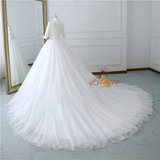 White Deep V-neck Short Sleeve Wedding Dress
