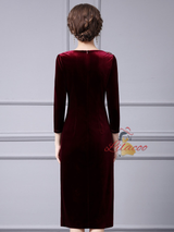 Burgundy Velvet Beading Mother Of The Bride Dress