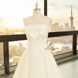 White Satin Strapless Wedding Dress