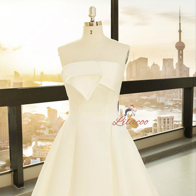 White Satin Strapless Wedding Dress
