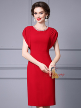Red Pleats Beading Mother Of The Bride Dress