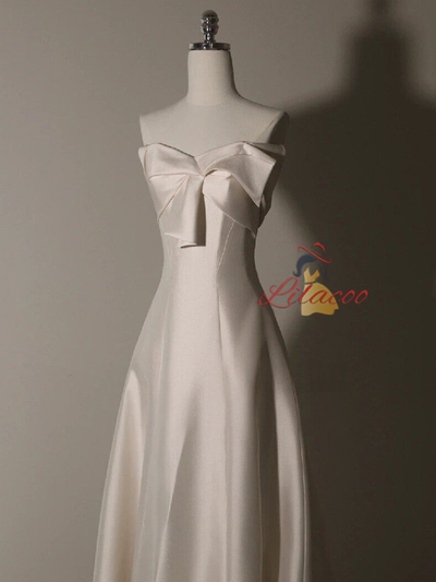 White Satin Strapless Wedding Dress