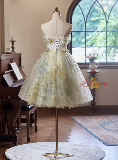 White Tulle 3D Flower Homecoming Dress