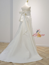 White Satin Loose Flower Wedding Dress