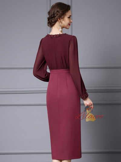 Burgundy Long Sleeve Lace Mother Of The Bride Dress