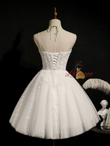 White Tulle Beading Homecoming Dress