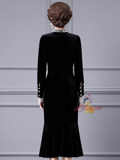 Black Velvet Beading Mother Of The Bride Dress