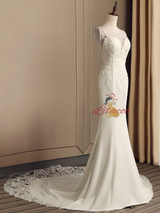 White Mermaid Appliques Beading Wedding Dress