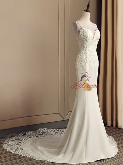 White Mermaid Appliques Beading Wedding Dress