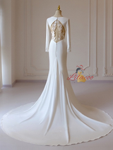 White Mermaid Appliques Long Sleeve Wedding Dress