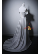 A-Line White Satin Off the Shoulder Wedding Dress
