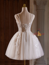White Tulle Straps Beading Homecoming Dress