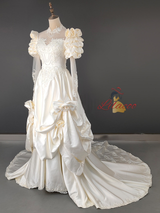 Vintage Champagne Satin Long Sleeve Wedding Dress