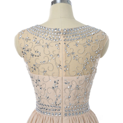 Champagne Chiffon Beading Crystal Homecoming Dress