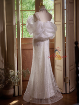 White Mermaid Sequins Spaghetti Straps Wedding Dress