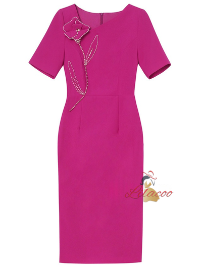 Fuchsia Short Sleeve Beading Mother Of The Bride Dress